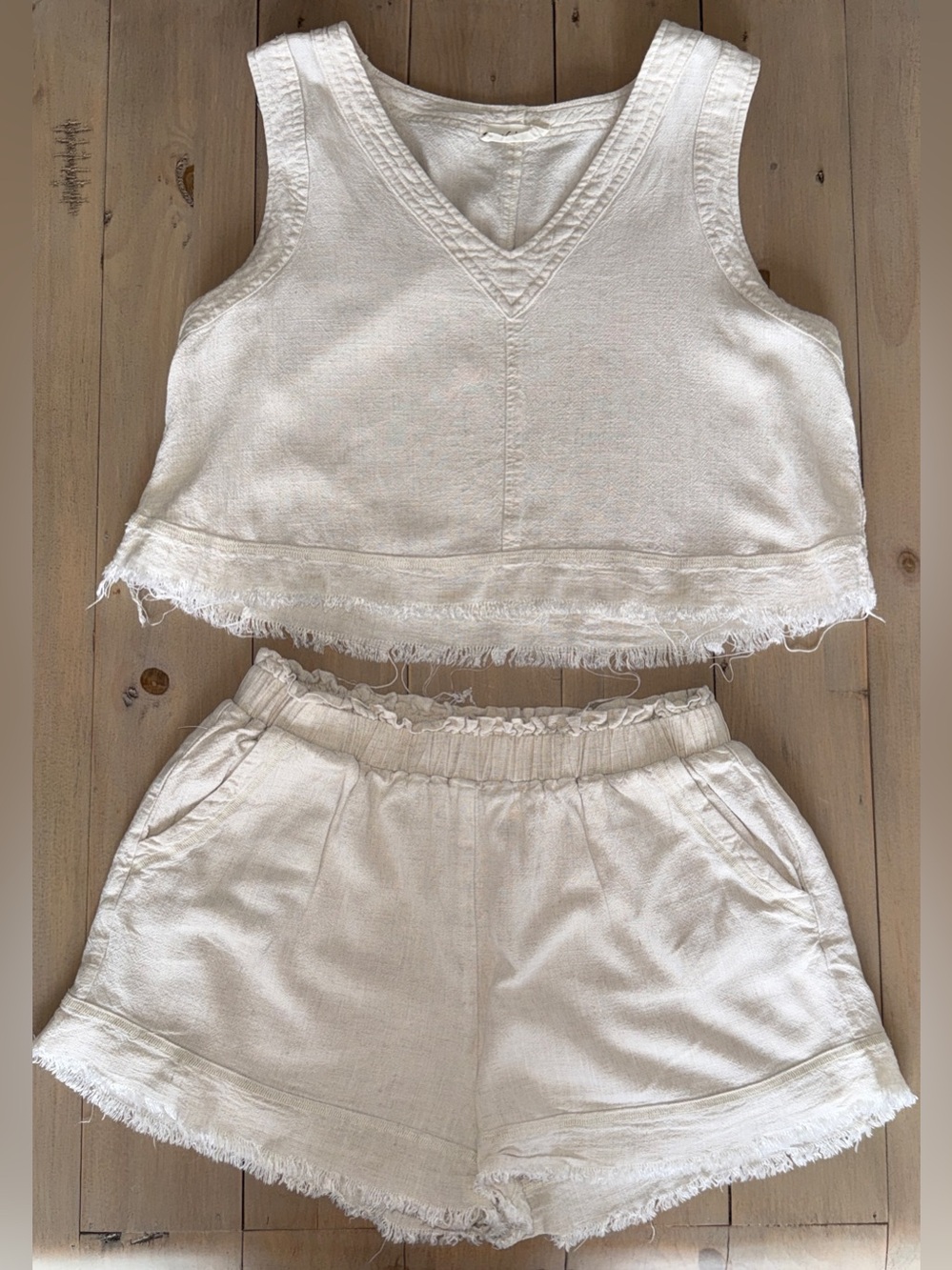 New In Tan Tank and Short Linen Set